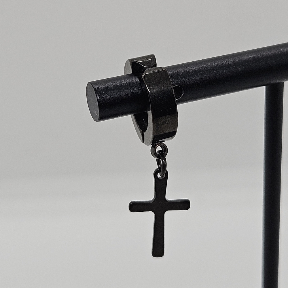 gunmetal hinged ear cuff with dangling cross